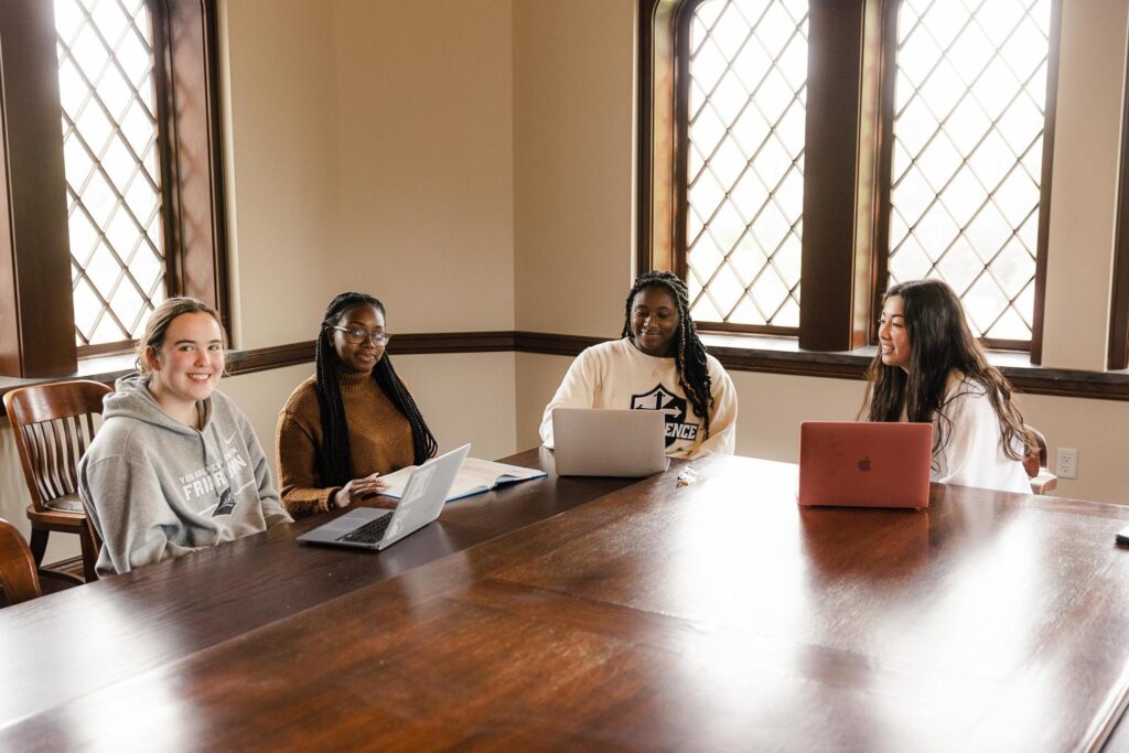 Students sitting in a room at Providence College.