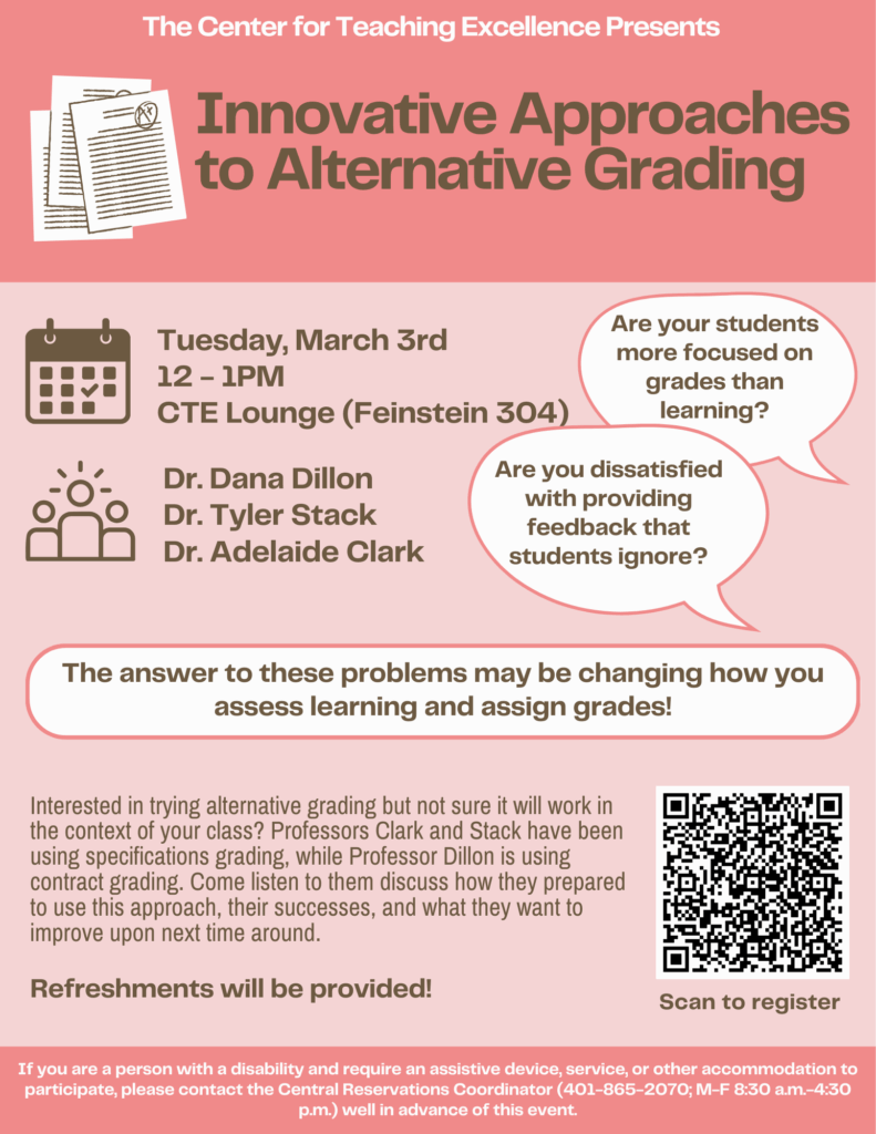 Flyer for Innovative Approaches to Alternative Grading event.